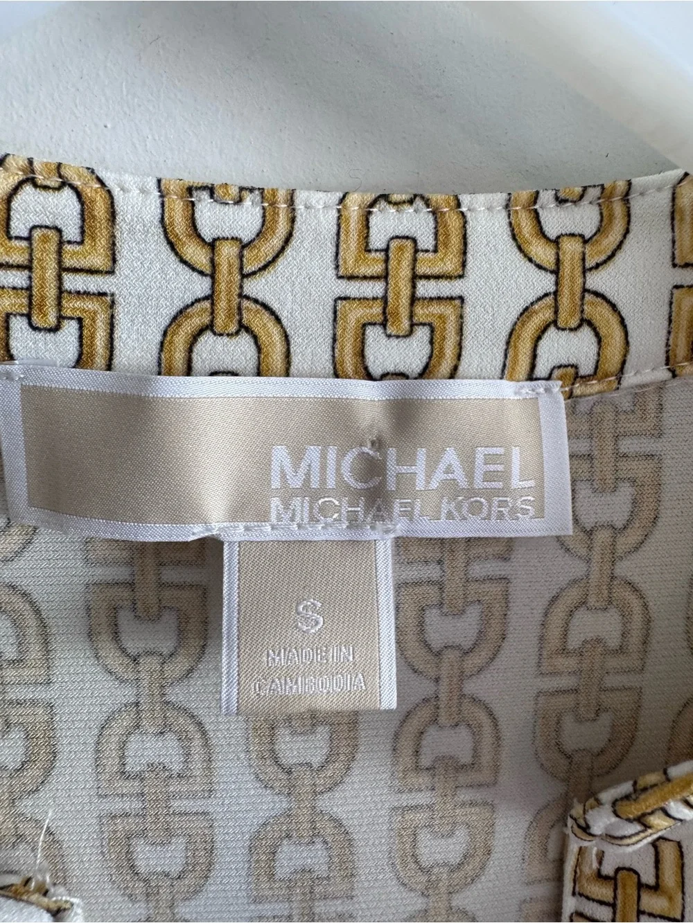 Michael Kors Cream Blouse with Gold Chain-Link equestrian-inspired print